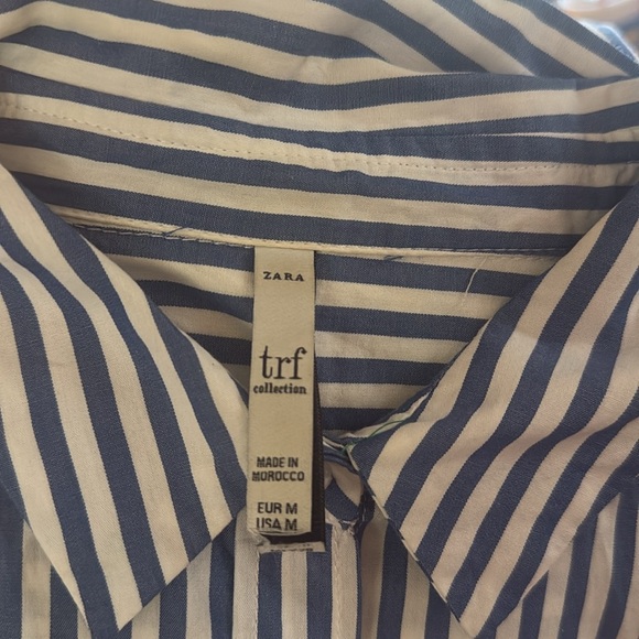 Zara Blue & White Stripped Button Down with Side Stripes - Picture 6 of 6